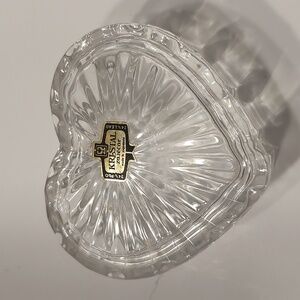 Crystal Zajecar Heart Shaped Trinket Box Yugoslavia Sticker 3.5” Wx3.25”Lx1.5 Dp